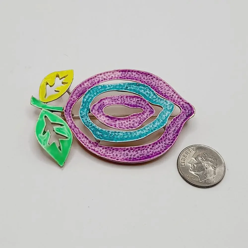 Vintage J.J. Enamel Rose Brooch Colorful Floral Gold Tone Jonette Jewelry